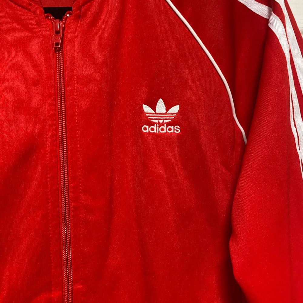 Vntg 80s Adidas Trefoil 3 Stripe Track Jacket Men's Red White Size L - Picture 2 of 9